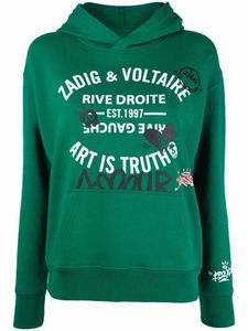 Zadig Voltaire 여성 디자이너 후드 클래식 프린트 인쇄 핫 다이아몬드 녹색 내부 양털 스웨터 패션 후드 셔츠