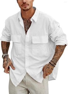 Men's Casual Shirts Men's White Shirt Men Brand Clothing Blouses Short Sleeve Cotton Linen Man Loose Baggy Chemise Homme