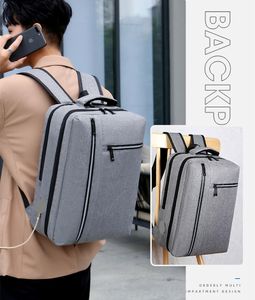 10pcs Backpack Men Polyester Plain Waterproof With USB Charging Business Crossbody Bag Reflective Strip Design