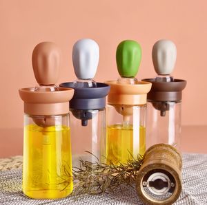 Herb Spice Cooking Utensils Tools 150ml Kitchen Oil Bottle Silicone Glass Container With Brush Barbecue Spray Dispenser For Cooking BBQ
