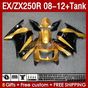 Wtryskowe Fairings Tank dla Kawasaki Ninja EX250R ZX250R 2009 2009 2012 2012 2012 ZX250 R 163NO.109 ZX-250R 08-12 EX ZX 250R 08 09 10 11 12 OEM Fairing Black Golden