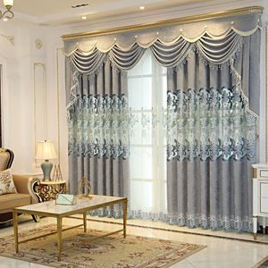 Curtain European-style Gray Hollow Embroidered Chenille Curtains For Living Room Bedroom Jacquard Semi-shading Romantic Elegant