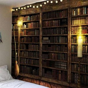 Tapissries Retro Bookhelf 3D Tapestry Wall Library Candle Witchcraft Tapiz Hippie mattan filt dekor sovrum dekoration