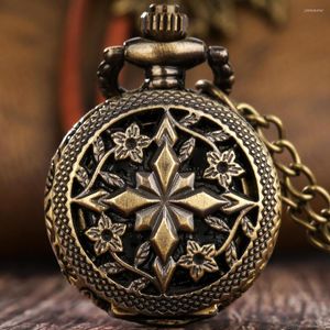 Карманные часы маленькие часы для женщин Полая цветочная крышка бронзовый кварцевый ожерелье подвеска