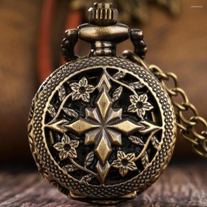 Pocket Watches Small Watch for Women Hollow Flower Cover Bronze Quartz Necklace Pendant Gift Ladies Montre de Poche