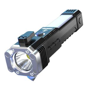 Torce Torce Torcia a LED super luminosa con martello di sicurezza Luce laterale Torcia Lanterna portatile Illuminazione avventura all'aperto Ricarica USB L221014