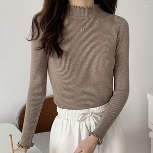 Kadın Sweaters ljsxls kış örme kadın pullover sonbahar temel kadın jumper ince siyah süveter çekme uzun kollu fırfırlar 2022