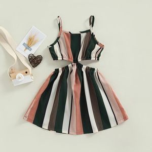 Abiti da ragazza MaBaby 4-7Y Toddler Kid Bambini Ragazze Dress Summer Striped Sleeveless A-line Beach Travel Abbigliamento per le vacanze D01