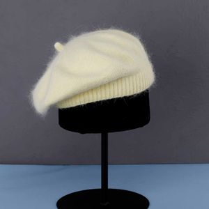 Gorro/Bonés de Caveira Fofo macio Feminino cabelo de coelho Boinas Estilo Artista Francês Quente Gorro de Inverno Boina Retrô Simples Cor Sólida Elegante La J221010