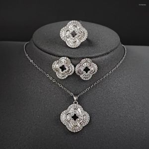 Halsbandörhängen Set 3st Pack 2022 Luxury Silver Color Bride African Jewelry for Women Jubileum Present Partihandel J6137