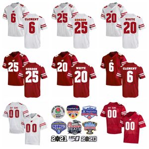 NCAA Koleji Wisconsin Badgers Futbol Jersey Üniversitesi 6 Corey Clement 20 James White 28 Montee Ball 25 Melvin Gordon III 1 Piggery Kırmızı Beyaz Dikişli Nefes Alabilir