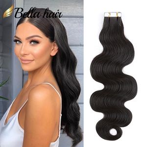 Tape in skin hair extensions weft silky straight body wave curly kinky loose wavy human remy virgin hair extension 50g 20pcs 14-26inch bellahair