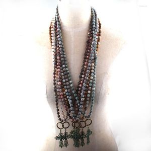 Pendant Necklaces MOODPC Fashion Bohemian Tribal Jewelry Natural Semi Precious Stones Knotted Metal Cross Necklace