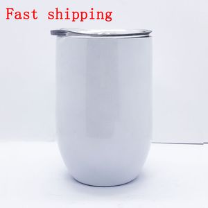 Straight Sublimation Wine Tumbler Mugs 12oz Stainless Steel White Blank Cups With Sealed Lids Heat Transfer Beer Cup For Gifts