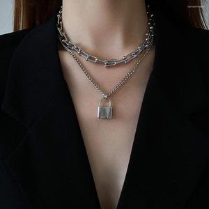 Pendant Necklaces Grunge Link Chain Lock Necklace For Women Men Silver Color Stainless Steel Jewelry On The Neck Punk Accessories Gifts