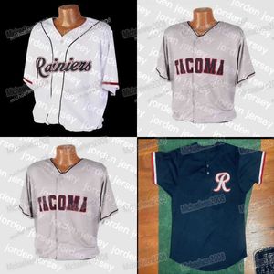 Baseball-Trikots NEU College Baseball trägt Herren Tacoma Rainiers Weiß Grau Benutzerdefinierte doppelt genähte Shirts Baseball-Trikots Hochwertig