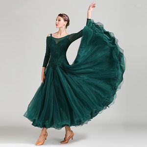 Сценическая одежда 2022, зеленое кружевное платье для бальных танцев, женское современное платье для вальса, танго, стандарт
