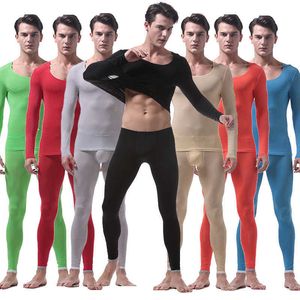 Men do sono masculino Long Johns Mens sem costura traje de roupa íntima Sexy Ultra-Fos