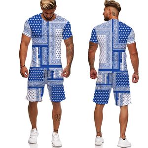 Neues 3D-gedrucktes T-Shirt und Shorts mit Bandana-Muster für den Sommer, lässiger Sportanzug für Männer, Übergröße S-6XL 001