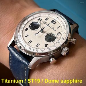 Montre bracelets Titanium Watch ST19 Chronograph Mechanical Men mm Military Chrono Watches Panda Clocks Code mystérieux