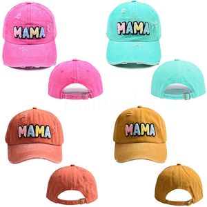 Mama Patch Embroidery Solid Color Justerable Baseball Cap Women Washed Snapback Dad Hat Fashion Sunshade Truck Driver Caps Hats DE833