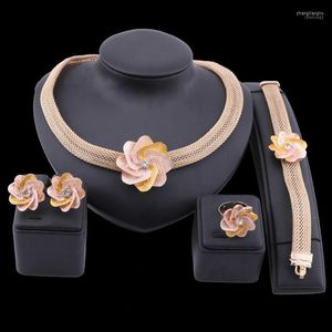 Collana Orecchini Set OEOEOS Gioielli Dubai Colore oro per donna Bracciale floreale Anello Regali di nozze africani