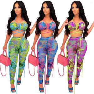 Calças femininas de duas peças 2022 verão 2 peças conjunto para mulheres leggings com renda e top cropped bralette roupas sexy de clube combinando conjuntos