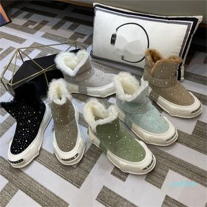 Fur inside boots with rhinestone snow boots for men and women