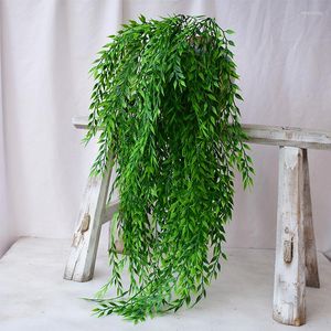 Decorative Flowers Artificial Wicker Willow Leaves Green Plant Rattan Home Wall Hanging Ceiling Decoration Plants Garden Weeping