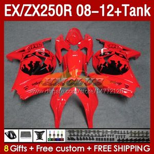 Injektionsm￤ssa tank f￶r Kawasaki Ninja EX250R ZX250R 2008 2008 2012 2012 2012 ZX250 EX250 R 163NO.103 ZX-250R 08-12 EX ZX 250R 08 09 10 11 12 OEM FAIRING SKULL RED BLK