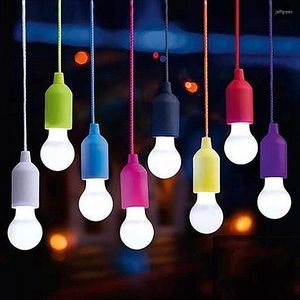 Colorful LED Hanging Lamp Portable Drawstring Tent Camping Light Retro Lighting Home Pull Cord Bulb Battery Powered