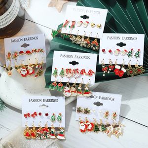 Set di orecchini pendenti con lampadario regalo di Natale per le donne Orecchini di cristallo in metallo con renne albero di Babbo Natale gioielli di moda