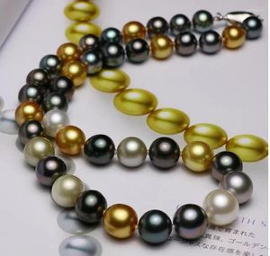 Catene Enorme affascinante collana di perle rotonde multicolori da 11-12 mm naturali del Mare del Sud bianco nero oro grigio per le donne