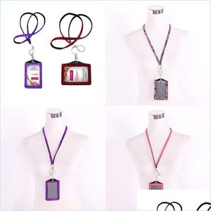 Lagringspåsar Rhinestone Crystal Card ID Badge Holder With Lanyard Rope Bling Vertical Business Case Office Papelaria Supplies 934 B3 DHSJX