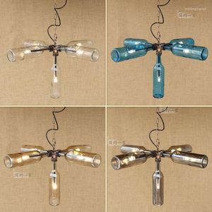 Pendantlampor Creative Glass LED Light Industrial Style Bar Coffee Shop Restaurant Wine Bottl Water Pipes Lighting Lamp Za SG45