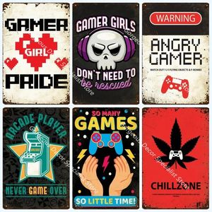 Metal Gaming Zone Gamer Tin Sign målning Plack Metal Plate Vintage Iron Poster Wall Art Målningar för Pub Club Man Cave Bar Decoration Kids Gift