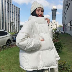 Casacos de trincheira feminina Mulheres Casaco de algodão puffado solto Parkas coreano Winter Warm acolchoado moda Mulher 2022 Pão curto sobretudo mujer