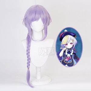 Affascinanti capelli lunghi da donna, cosplay, animazione, modellazione, modellazione grigio viola, parrucca con treccia di pasta fritta