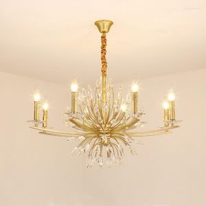 Pendant Lamps French Chandelier Light Luxury Crystal Living Room Lamp European Garden Bedroom Dining American Retro Gold Iron