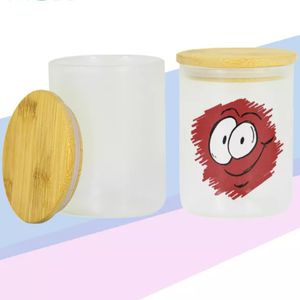 US Warehouse 10oz Sublimation Candles Holder Jar With Bamboo Lid Frosted Candle Cup Wax Cream Scented Tumbler Glass Bottle Decoracion B5