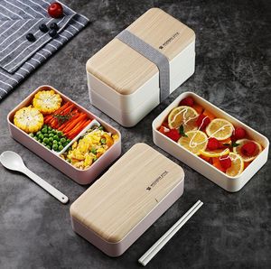 Double Layer Lunch Box 1200ml Wooden Feeling Salad Bento Boxes Microwave Portable Container For Workers Student SN4973