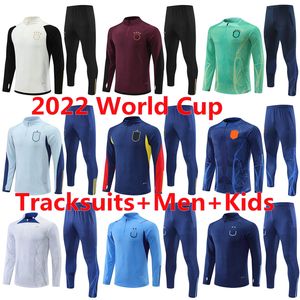 2022 Världscup spårdräkten Tyskland Spanien Nederländerna England Brasilien Argentina Franska barn och män Training Suit Long Sleeve Football Soccer Jersey Kit Uniform Chandal