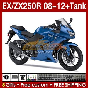 Einspritzverkleidungstank für KAWASAKI NINJA EX250R ZX250R 2008 2009 2010 2011 2012 ZX250 EX250 R 163Nr. 90 ZX-250R 08-12 EX ZX 250R 08 09 10 11 12 OEM-Verkleidung, blaue Fabrik