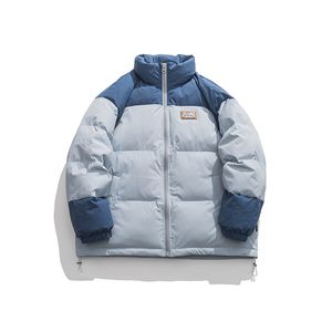 冬のジャケットの男性ダウンパーカー厚く暖かいコート原宿カラーブロックパッチワークフグバブルコートヒップホップファッションカジュアルストリート