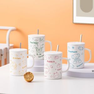 Mugs Creative Cute Animal Ceramic Mug With Lids Spoon Drinking Coffee Cup Fashion Cat Bear Elephant Couple Home Tea by sea JNB16461