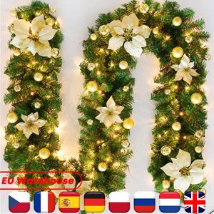 Dekorativa blommor 2,7 m LED Christmas Rattan Garland Artificial Xmas Tree Green Banner Decoration Porch Wreath