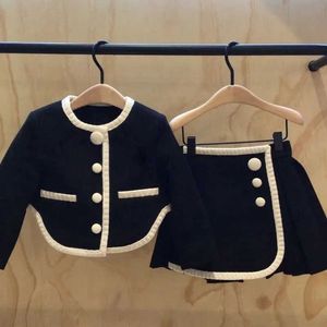 Girls Tweed Sets 2pcs Kids Winter Autumn Long Sleeves Princess Top And Skirt Birthday Designed Uniform Cloth