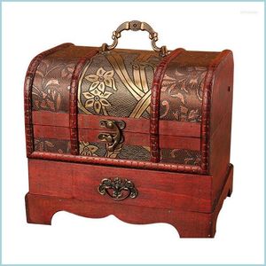 Smycken påsar väskor smycken påsar väskor traditionell trälåda orientalisk stil vintage skattkista med der rustik dekor contai dhcgz