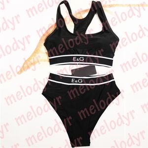 Black Underwear Set Push Up Sport Bra Swimwear High Waist Underpants Letter Print Swimming Bathing Suit