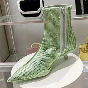 Gliter Crystal Strange Heel Boots de tornozelo para mulheres Ponto de dedo do dedo do calcanhar alto